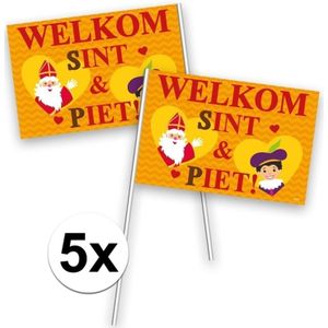 5 Welkom Sint en Piet zwaaivlaggetjes - sinterklaas vlaggetjes
