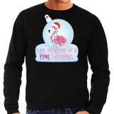 Flamingo Kerstbal sweater / Kerst trui I am dreaming of a pink Christmas zwart voor heren - Kerstkleding / Christmas outfit