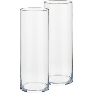Set van 2x stuks bloemenvazen van glas 12 x 30 cm - Glazen transparante cilinder vazen