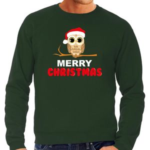 Bellatio Decorations leuke dieren Kersttrui christmas uil Kerst - sweater groen - heren