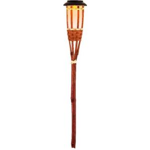 1x Oranje buiten/tuin Led fakkel Bodi solar verlichting bamboe 54 cm vlam - Tuinfakkel - Tuinlampen - Lampen op zonne-energie