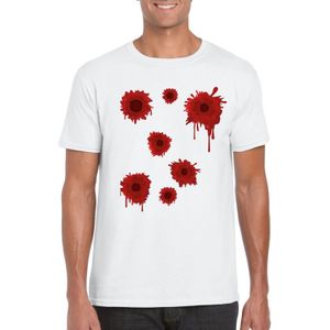 Schotwonden t-shirt wit heren voor Halloween of gangster outfit