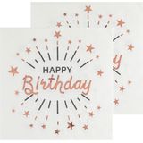 Verjaardag feest servetten happy birthday - 20x - rose goud - 33 x 33 cm