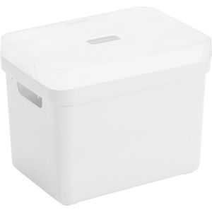 Opbergboxen/opbergmanden wit van 18 liter kunststof met transparante deksel 35 x 25 x 24 cm