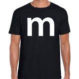 Letter M verkleed/ carnaval t-shirt zwart voor heren - M en M carnavalskleding / feest shirt kleding / kostuum
