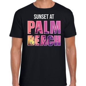 Sunset beach t-shirt / shirt Sunset at Palm Beach voor heren - zwart - Beach party outfit / kleding/ verkleedkleding/ carnaval shirt