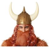 Atosa Carnaval verkleed Viking helm - brons/wit - met hoorns - plastic - heren - krijgers en ridders