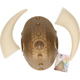 Atosa Carnaval verkleed Viking helm - brons/wit - met hoorns - plastic - heren - krijgers en ridders