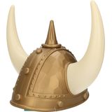 Atosa Carnaval verkleed Viking helm - brons/wit - met hoorns - plastic - heren - krijgers en ridders