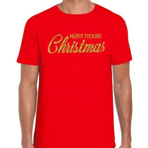 Fout kerstshirt / t-shirt - Merry Fucking Christmas - goud / glitter - rood voor heren - kerstkleding / christmas outfit