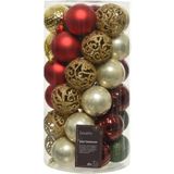 Kunststof kerstballen 37x st - rood/goud/parel/groen - 6 cm - met glazen piek