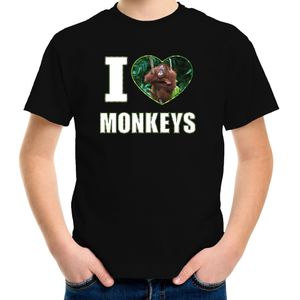 I love monkeys t-shirt met dieren foto van een Orang oetan aap zwart voor kinderen - cadeau shirt apen liefhebber - kinderkleding / kleding