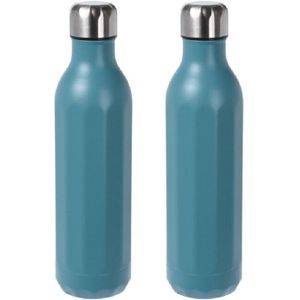 2x stuks RVS thermosflessen / isoleerflessen voor onderweg 500 ml marine blauw - Thermoflessen