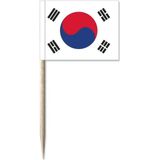 150x Cocktailprikkers Zuid-korea 8 cm vlaggetje landen decoratie - Houten spiesjes met papieren vlaggetje - Wegwerp prikkertjes