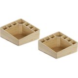 2x Stuks bamboe bureau organizer/houder sorteerbakje 8 vaks 14 x 14 x 7 cm - Pennenbakjes voor kantoor