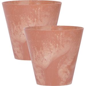 Set van 4x stuks kunststof bloempotten betonlook 20 cm terracotta - Bloempotten/plantenpotten voor binnen en buiten