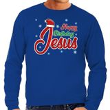 Foute Kersttrui / sweater - Happy Birthday Jesus / Jezus - blauw voor heren - kerstkleding / kerst outfit