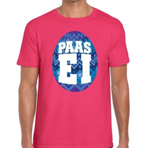 Roze Paas t-shirt met blauw paasei - Pasen shirt voor heren - Pasen kleding