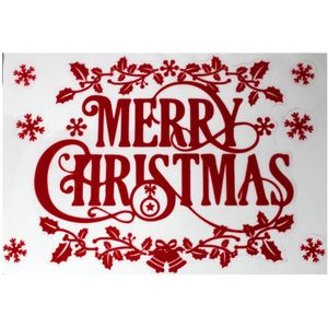 1x stuks velletjes kerst raamstickers rood Merry Christmas 40 cm - Raamversiering/raamdecoratie stickers kerstversiering