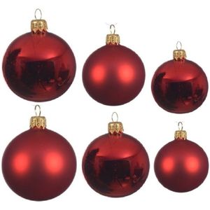 Compleet glazen kerstballen pakket kerstrood glans/mat 16x stuks - 6x 6 cm - 6x 8 cm - 4x 10 cm