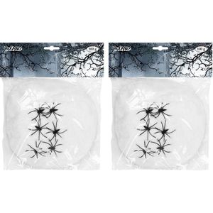 Boland Decoratie spinnenweb/spinrag met spinnen - 4x - 100 gram - wit - Halloween/horror thema versiering
