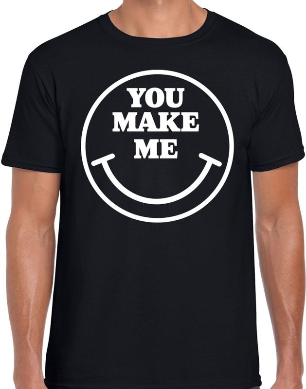 Bellatio Decorations Verkleed T-shirt voor heren - you make me - smiley - zwart - carnaval - foute party