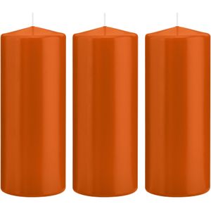 3x Oranje Cilinderkaarsen/Stompkaarsen 8 X 20 cm 119 Branduren - Geurloze Kaarsen Oranje