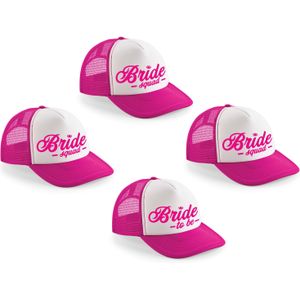 Vrijgezellenfeest dames petjes sierlijke letters - 1x Bride to Be roze + 9x Bride Squad roze - Vrijgezellen