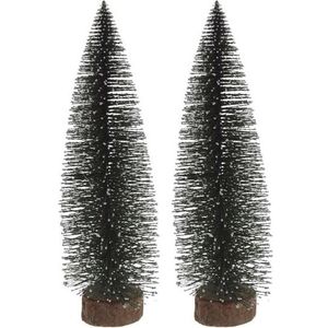 2x Miniatuur kerstboompjes groen 35 cm - Kerstdorp maken Kerstbomen 2 stuks