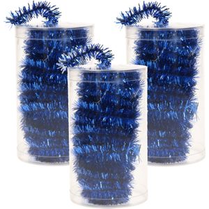 3x stuks folie tinsel slingers/guirlandes blauw 20 meter kerstslingers extra lang - Kerstversiering - Kerstboomversiering