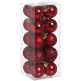 Mini kerstboom/kunst kerstboom H35 cm inclusief kerstballen rood - Kerstversiering