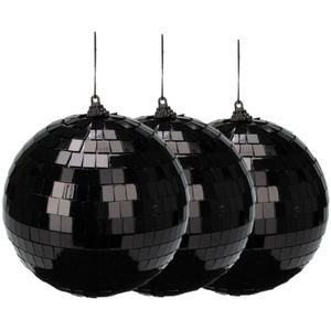 Christmas Decoration discobal kerstballen- 3x - zwart -15 cm -kunststof