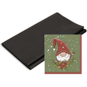 Papieren tafelkleed/tafellaken zwart inclusief kerst servetten - Kerstdiner tafel