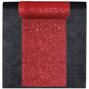 Feest tafelkleed met glitter tafelloper op rol - zwart/rood - 10 meter