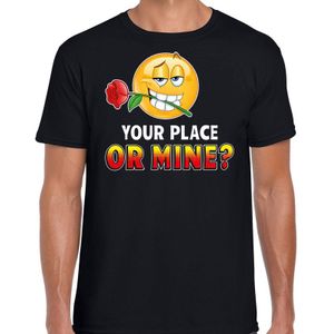 Funny emoticon t-shirt Your place or mine zwart voor heren - Fun / cadeau shirt