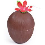 Drinkbeker - 2x- kokosnoot -Hawaii - bruin - kunststof - 400 ml
