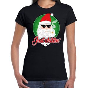 Fout Kerst shirt / t-shirt - Just chillin - cool Santa - zwart voor dames - kerstkleding / kerst outfit