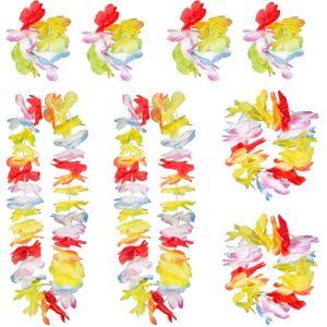 Boland Hawaii krans/slinger set - 2x - Tropische/zomerse kleuren mix - Hoofd/polsen/hals slingers