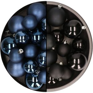 Kerstversiering kunststof kerstballen kleuren mix zwart/donkerblauw 4-6-8 cm pakket van 68x stuks