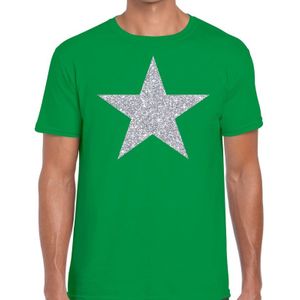 Zilveren ster glitter t-shirt groen heren - shirt glitter ster zilver