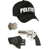 Politie verkleed cap/pet zwart met pistool/holster/badge voor kinderen