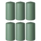 6x Groene cilinderkaarsen/stompkaarsen 6 x 12 cm 45 branduren - Geurloze kaarsen groen - Woondecoraties