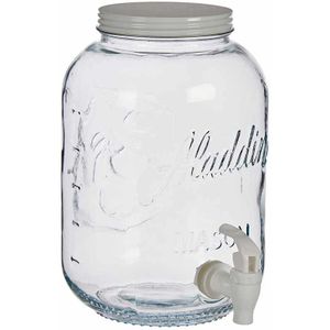 Glazen drankdispenser/limonadetap met witte kleur dop/tap 3.8 liter - Tapkraantje - 16 x 25 cm