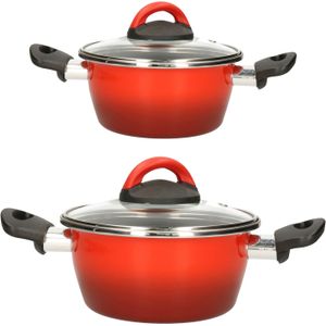 Kookpannen set van 4x stuks rood 3 liter en 8 liter Cuenca - Rvs pannenset