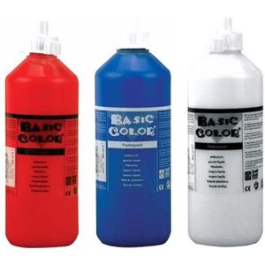 Set van 3x flessen Blauwe-Witte-Rode hobby knutselen kinder verf op waterbasis - 500 ml per fles - Schilderen/verfen