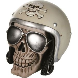 Schedel spaarpot met motorhelm