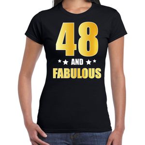 48 and fabulous verjaardag cadeau t-shirt / shirt - zwart - gouden en witte letters - dames - 48 jaar kado shirt / outfit