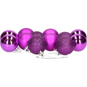 12x stuks kerstballen paars mix van mat/glans/glitter kunststof diameter 4 cm - Kerstboom versiering