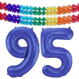 Folat folie ballonnen - Leeftijd cijfer 95 - blauw - 86 cm - en 2x slingers