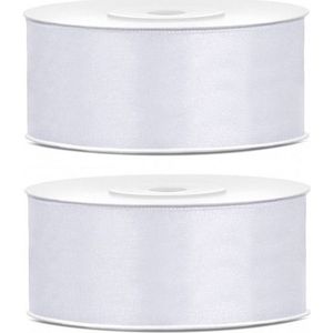 2x Hobby/decoratie witte satijnen sierlinten 2,5 cm/25 mm x 25 meter - Cadeaulinten satijnlinten/ribbons - Witte linten - Hobbymateriaal benodigdheden - Verpakkingsmaterialen